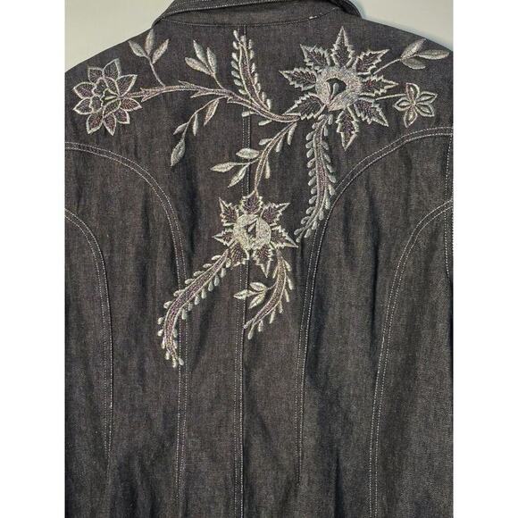 Roja Denim Western Embroidered Fringe Denim Tunic Top Shirt Button Front Medium - Picture 11 of 11